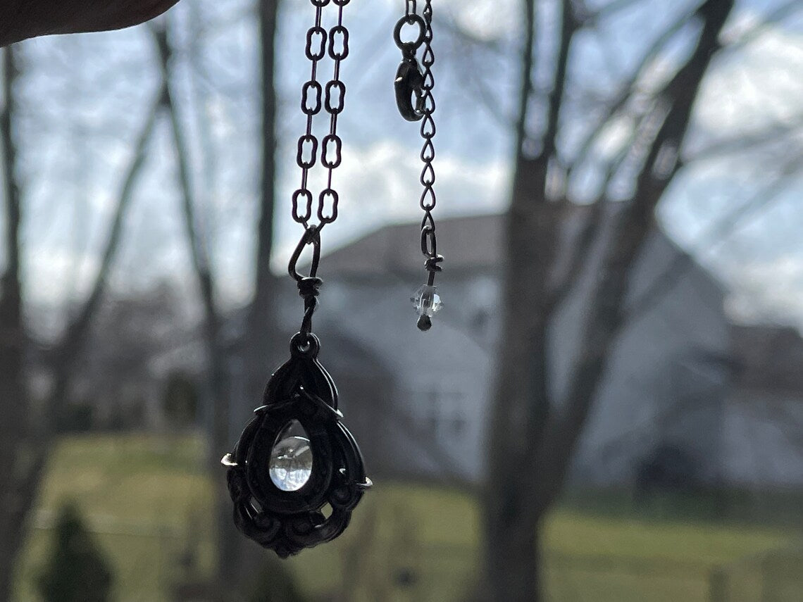 Medieval Pools of Light Necklace, Mini Genuine Crystal Quartz ball, Medieval Chain Maile, Sterling Silver Necklace