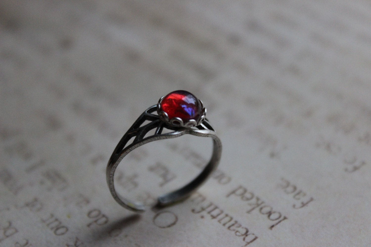 Petite Dragons Breath Ring,  Fire Opal Ring, Antique Sterling Silver Filigree Band, Gift for Her, Promise Ring, Opal Ring, Free Shipping