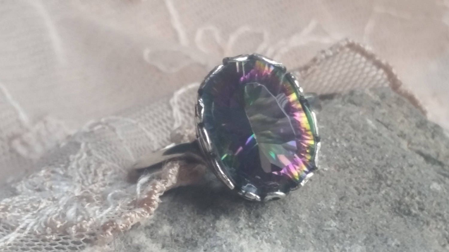 Mystic Topaz Ring, Genuine Gemstone Ring, Gemstone Ring, Statement Ring, Mystic Rainbow Topaz Ring, Leaves and Spirals Ring, Summer gifts