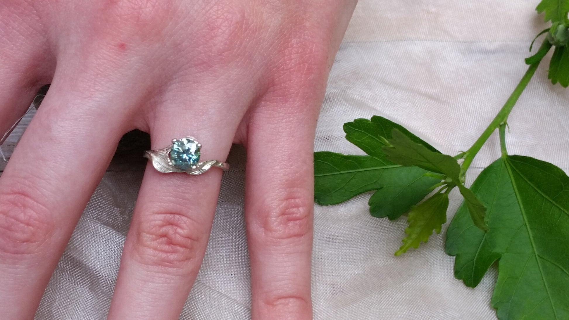 Engagement Ring, Leaf Ring, Moissanite Ring, Promise Ring, Ethical Diamond Ring Alternative, Gemstone, Weddings, Proposal, Free Ship, I Do