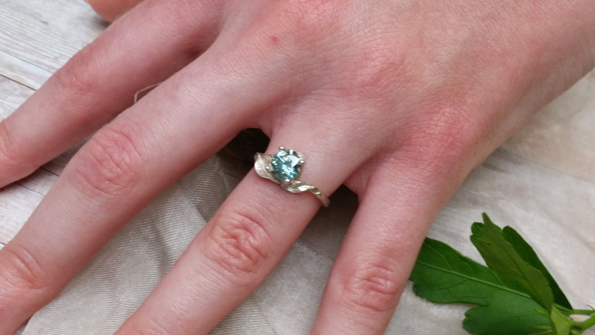 Engagement Ring, Leaf Ring, Moissanite Ring, Promise Ring, Ethical Diamond Ring Alternative, Gemstone, Weddings, Proposal, Free Ship, I Do