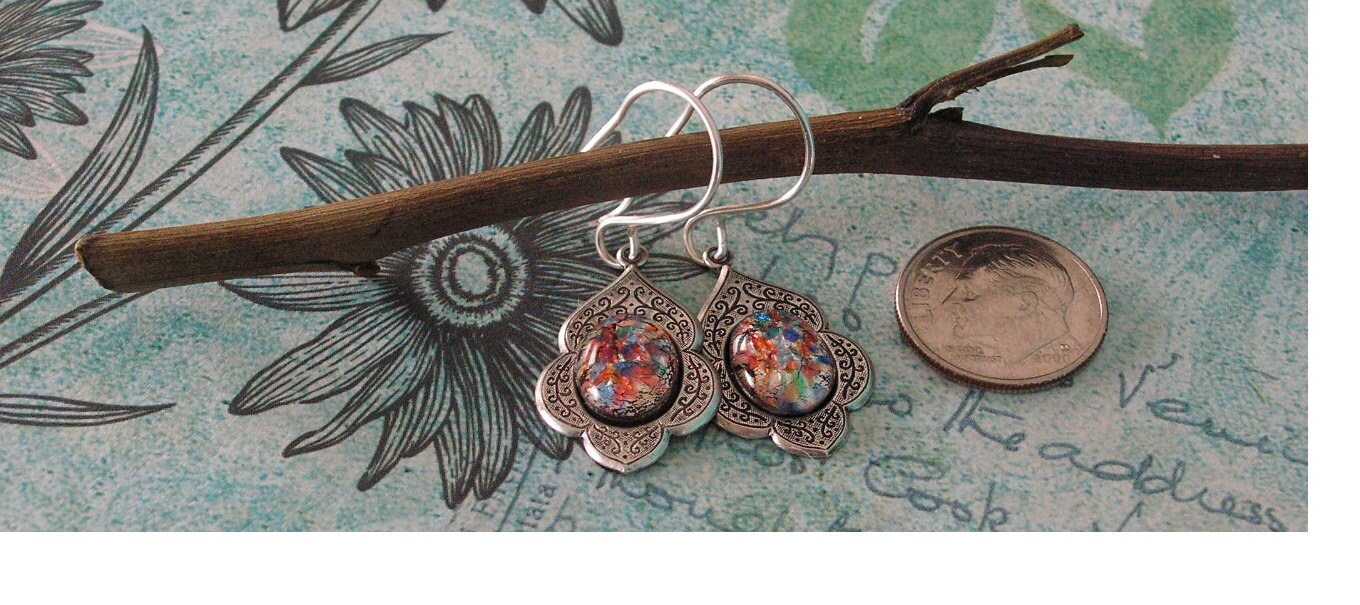 Opal Earrings, multi color Opal Earrings, Vintage Style Earrings, Weddings, Bridesmaid Earrings, Jewelry Gifts, Fall gifts, Christmas gifts