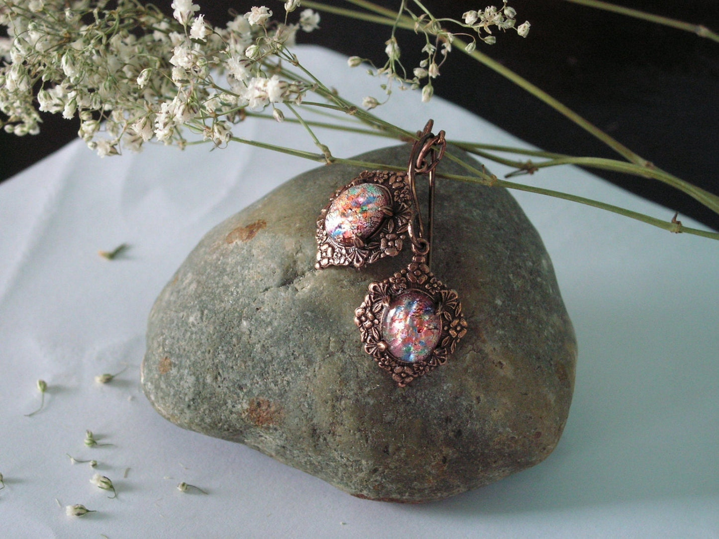 Opal Earrings Vintage Style, Harlequin Opal Earrings, Bridesmaids, Weddings, Special Events, Free Shipping, Summer gifts, Jewelry gifts