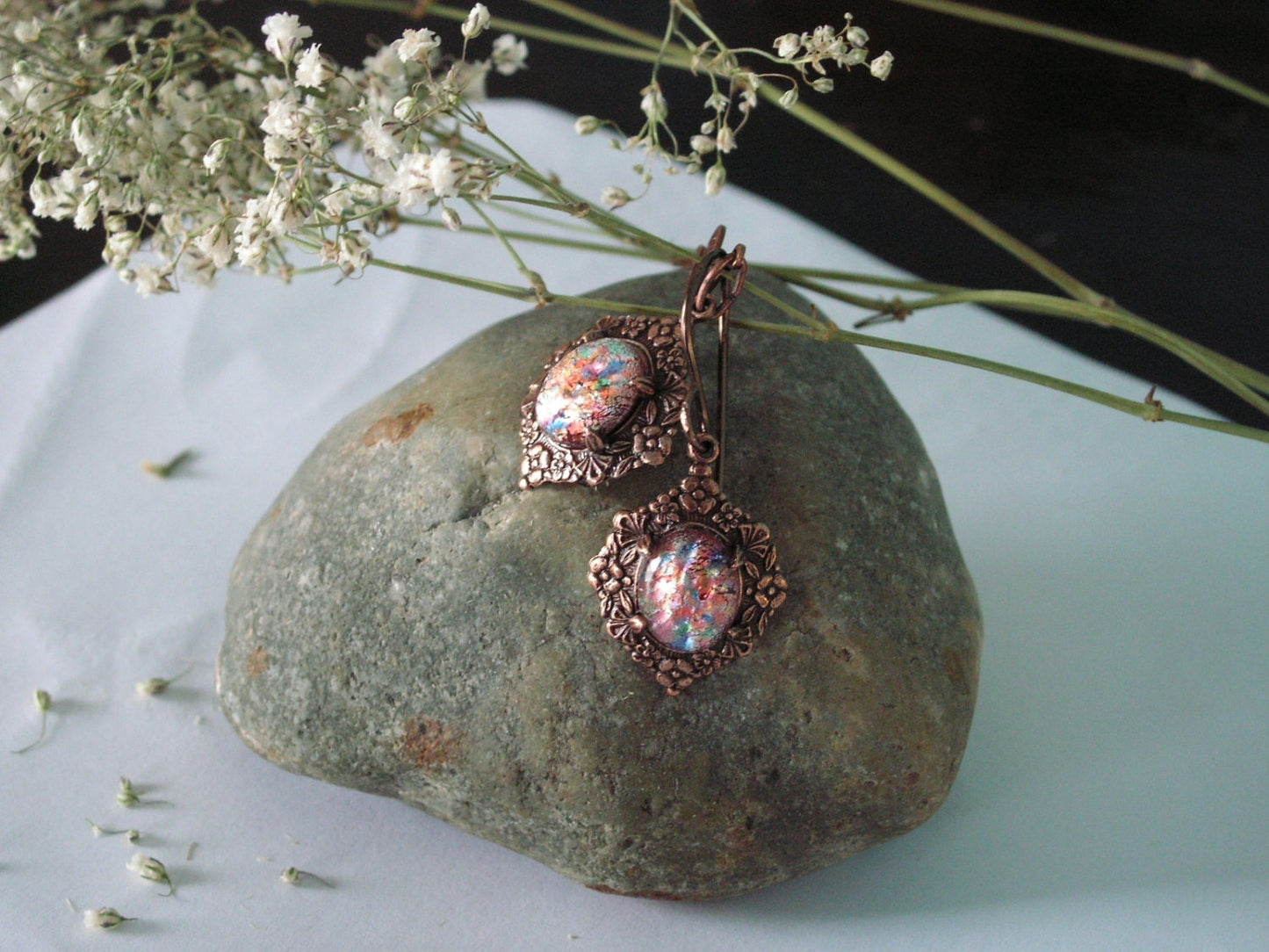 Opal Earrings Vintage Style, Harlequin Opal Earrings, Bridesmaids, Weddings, Special Events, Free Shipping, Summer gifts, Jewelry gifts