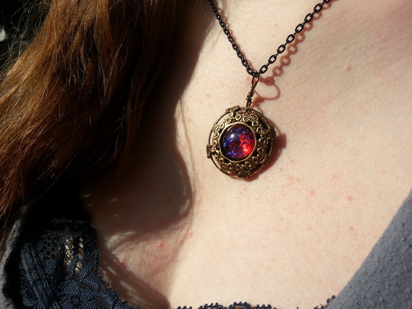 Fire Opal Necklace, Dragon's Breath Necklace, Filigree Necklace, Opal Necklace, Ren Faire, Game Con, Comic Con, Free Shipping, Summer  gifts