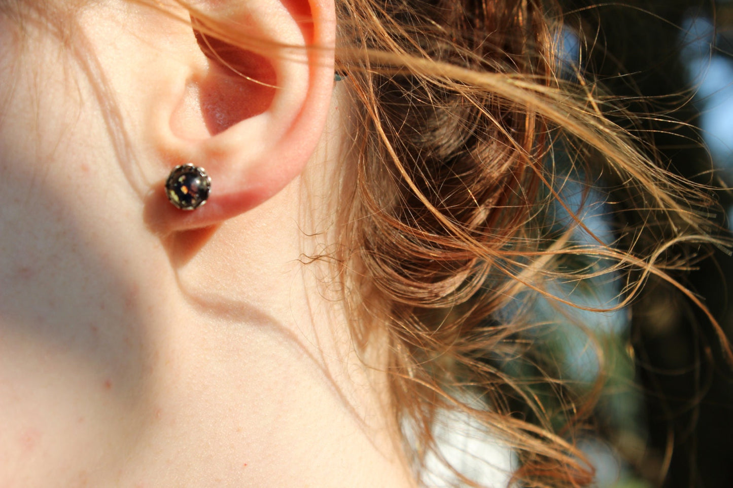 Black Opal Earrings, Opal Studs, Post Earrings, Studs, Vintage earrings, Piercings, Bridesmaid gifts, Fall gift, Christmas, Stocking Stuffer