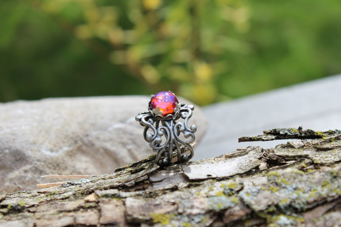 Dragon's Breath Earrings, Dragon's Breath Ring, Opal Ring, Opal Earrings, Mexican Fire Opal Ring, Fire And Lace, Summer gifts, Free Ship