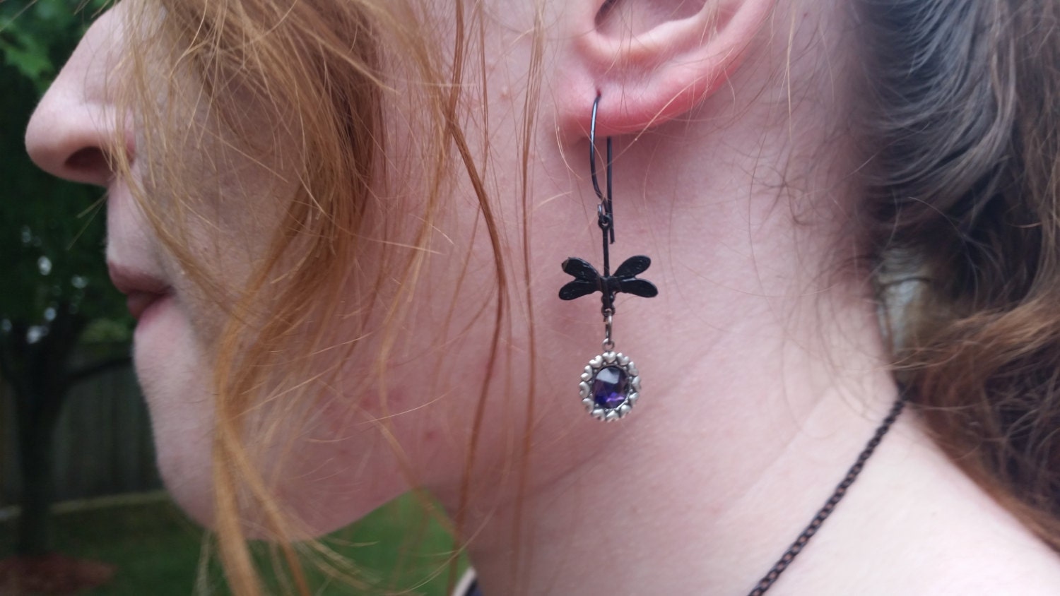 Black bird Earrings, Black dragonfly earrings, Purple Earrings, Goth Earrings, bridesmaid earrings, Gothic, Christmas in July, Jewelry gifts