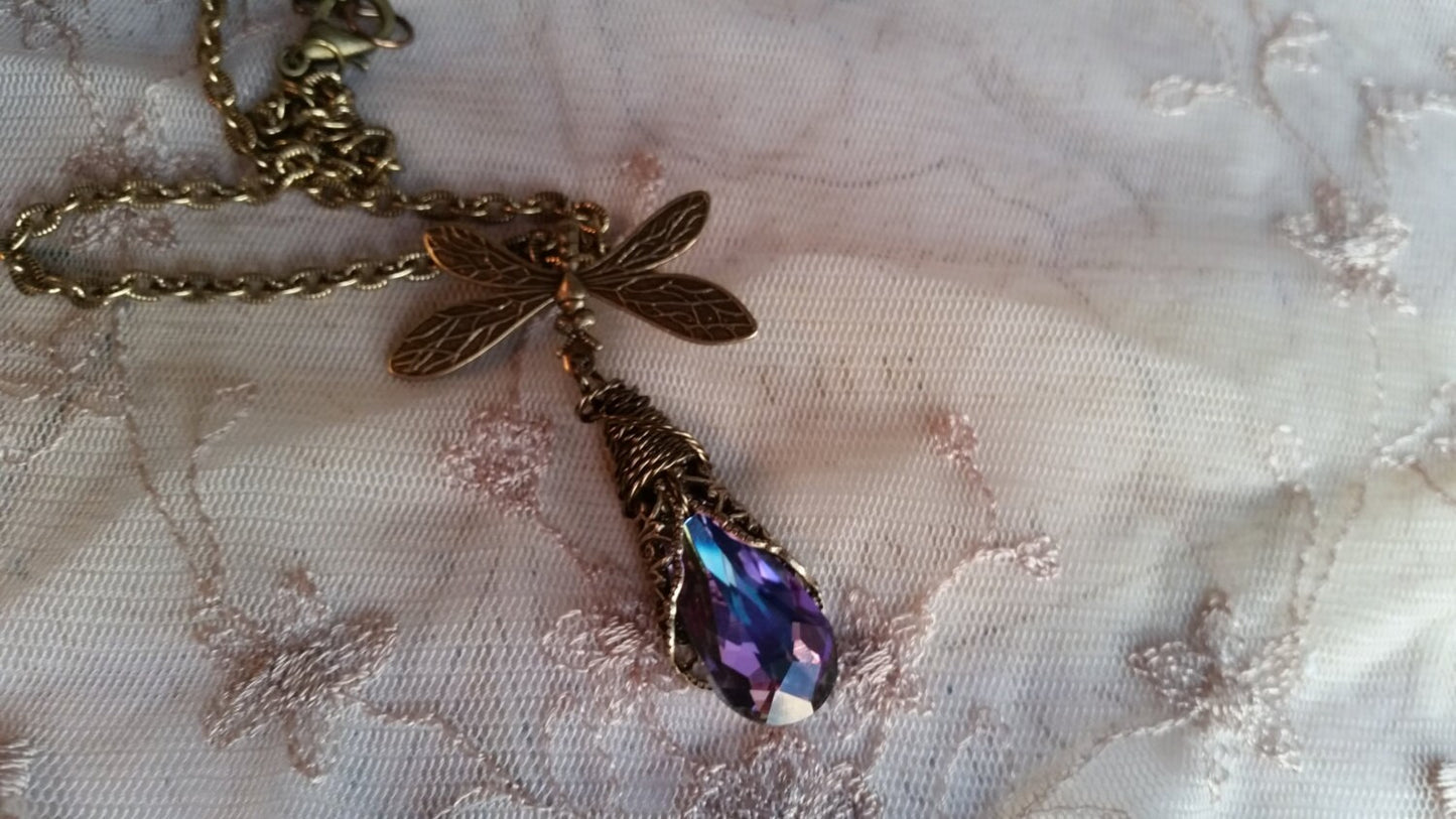 Alexandrite Necklace, Dragonfly Necklace, Vintage Necklace, Swarovski drop necklace, Weddings, Free Shipping, Teacher gifts, Christmas gifts